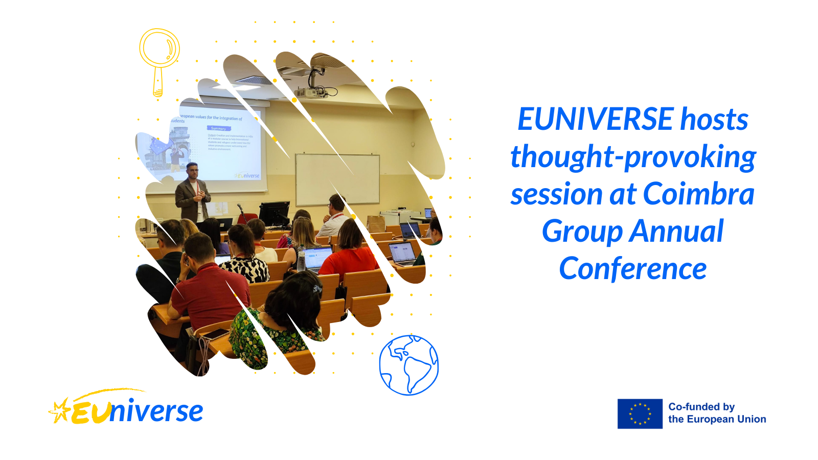 news cover with people at conference, in auditorium